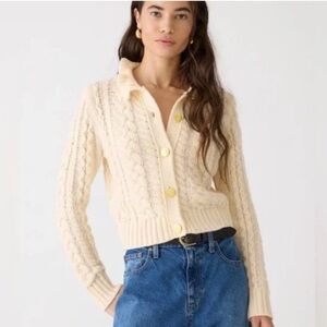 J. Crew Cream Cable Knit Lambs Wool Cardigan